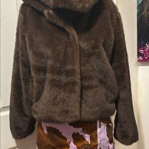 H&M faux fur Dark chocolate Teddy Jacket with pockets
